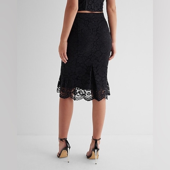 Express Black Lace Pencil Midi Skirt Size 6 - Picture 14 of 16